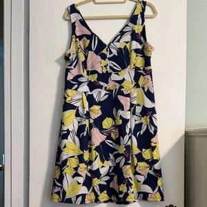 Maison Jules Floral Mini Dress - Navy, Yellow, Pink